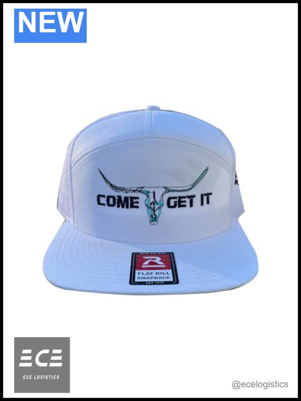 7 Panel Flat Bill Trucker Cap Bull Skull Snapback Hat